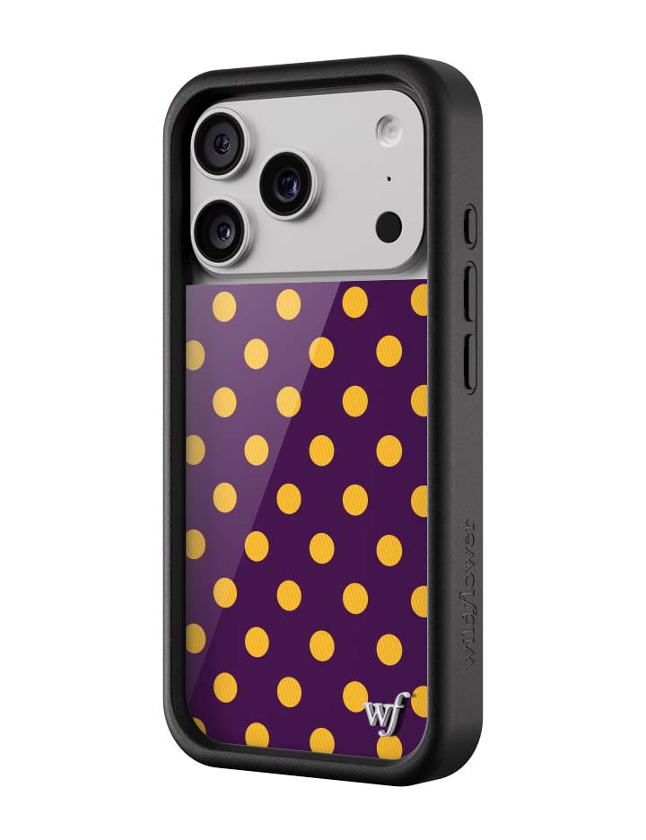 Polka Dot Purple and Yellow iPhone Case with Protective Bumper - Image 5