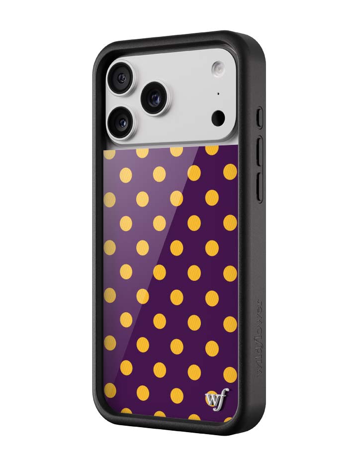 Polka Dot Purple and Yellow iPhone Case with Protective Bumper - Image 2