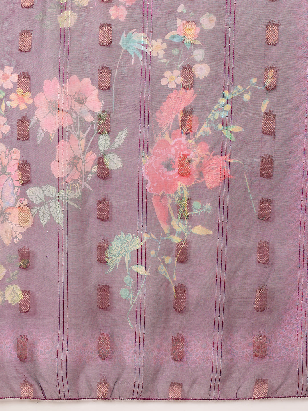 Purple Hand Embroidered Chanderi Kurta Set with Printed Dupatta