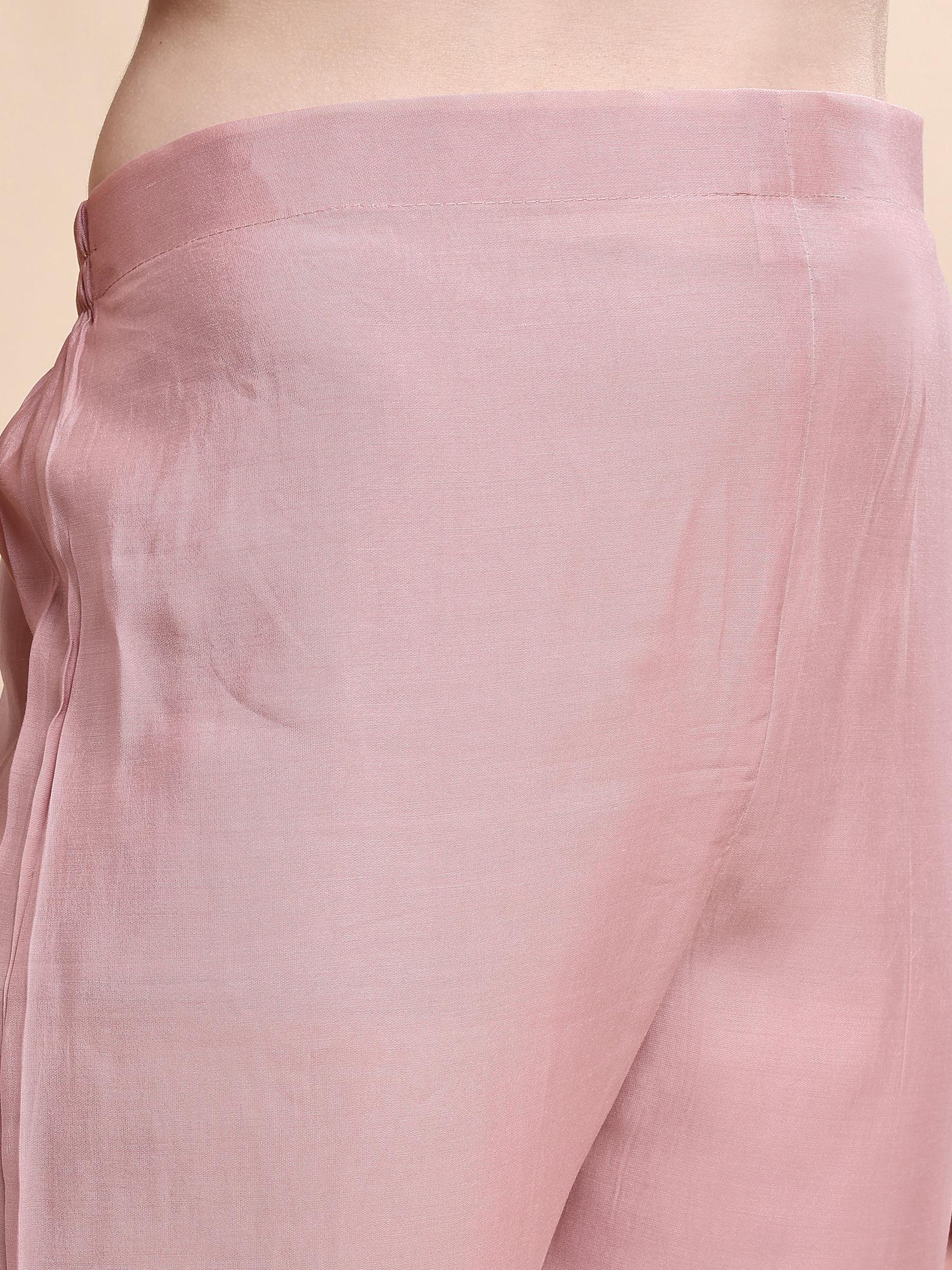 Embroidered Pink Kurta Set with Printed Organza Dupatta