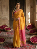 Shree Shyam Fashion gold cotton saree with a pink cotton blouse displayed elegantly