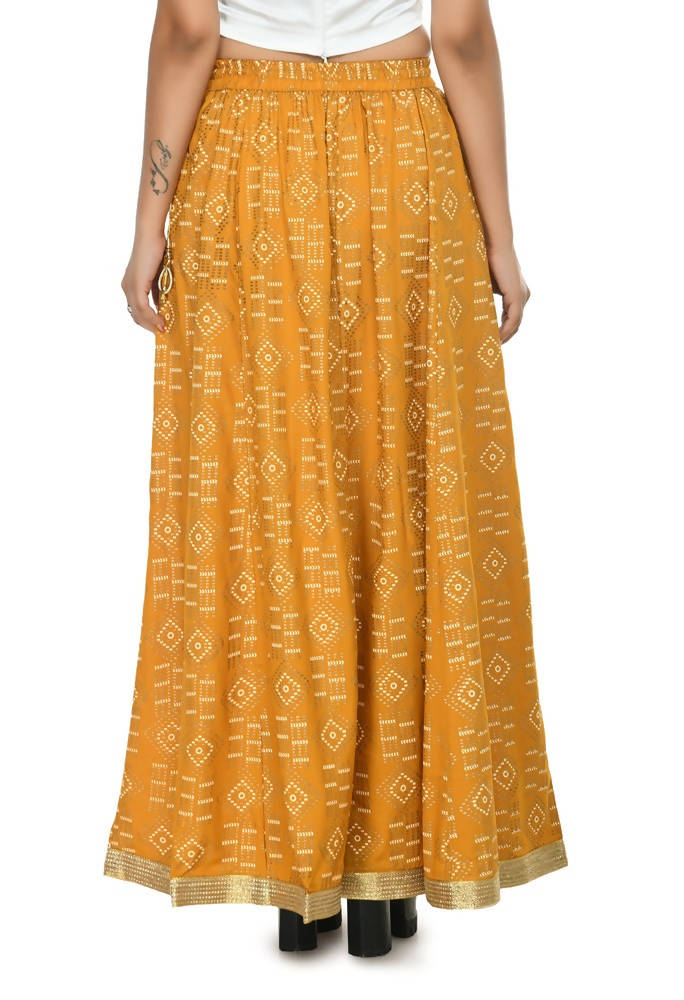 Mustard color cotton printed lehenga lancha with 40-inch length