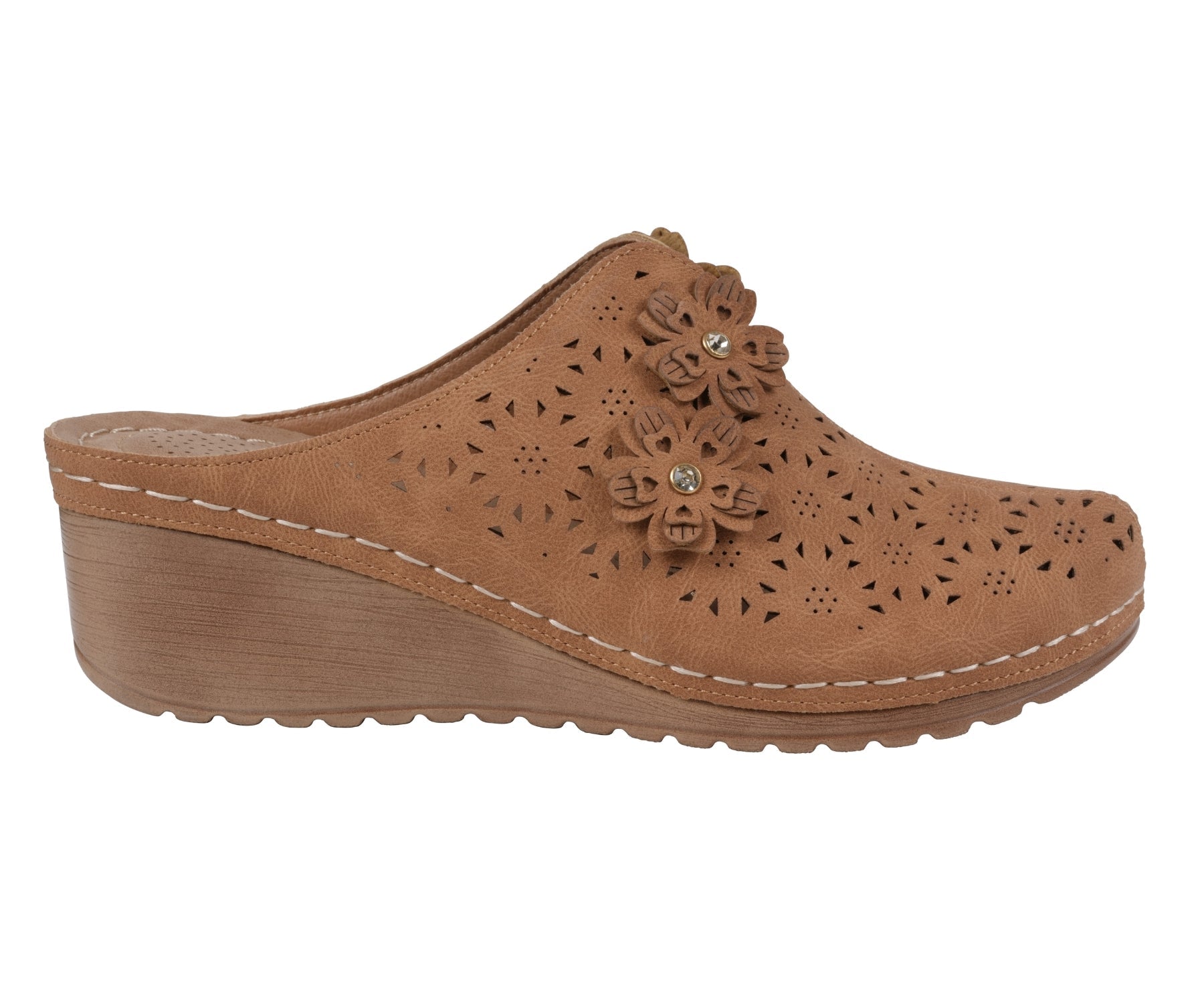 Women's Krista Floral Cutout Wedge Mule Clog in Brown - Image 2