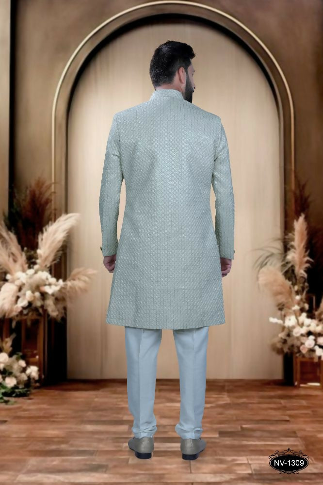 Boys Green Silk Embroidered Kurta with Comfortable Polo Pyjamas