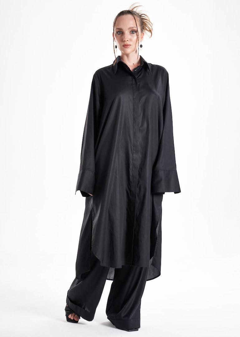 Aitna Long Black Organic Finest Fabric Shirt Dress