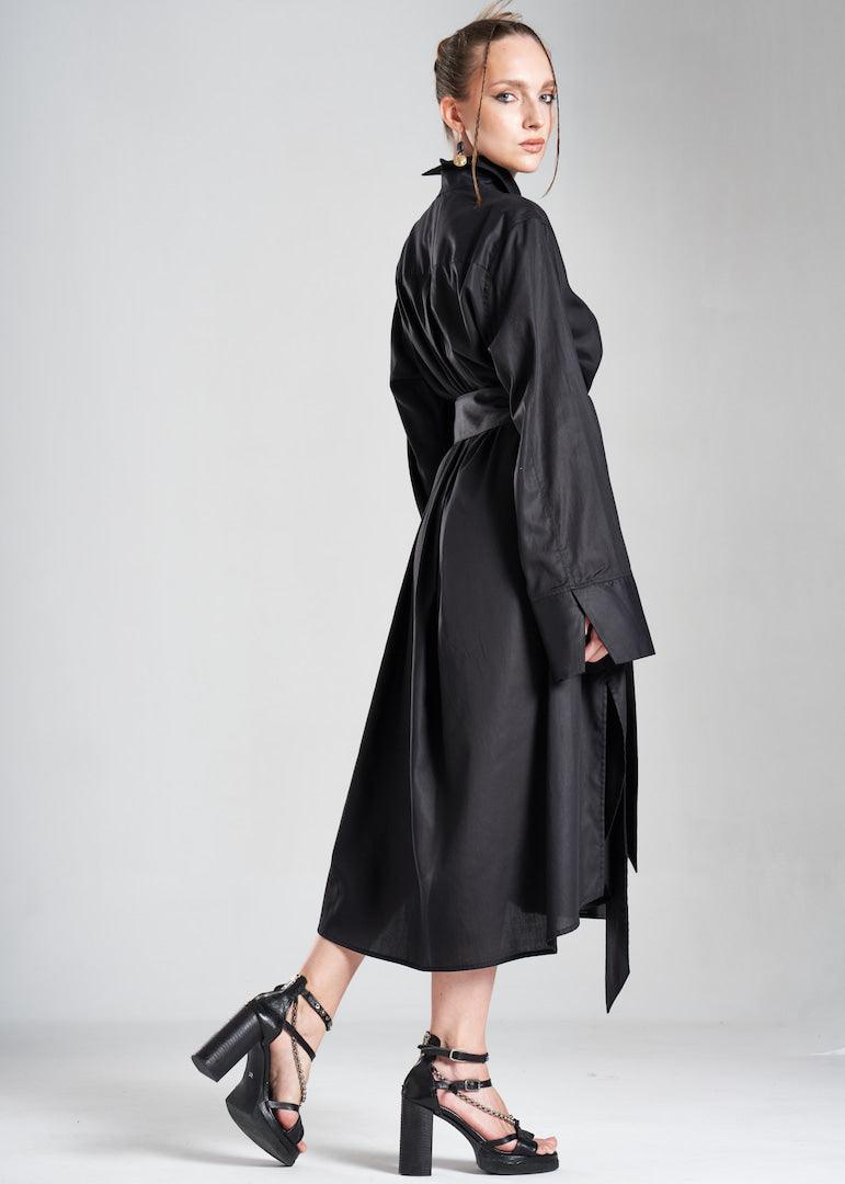 Lightweight And Breathable Deep Black Set With Maxi Button Down And Palazzo Pants