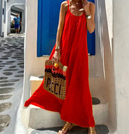 Women's Casual Cotton and Linen Blend Maxi Halter Dress - Image 14
