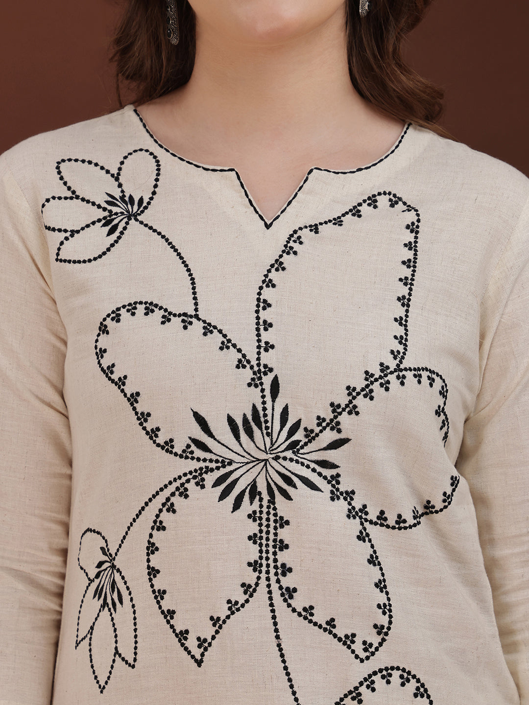 White Floral Embroidered Co Ord Set with Sweetheart Neckline