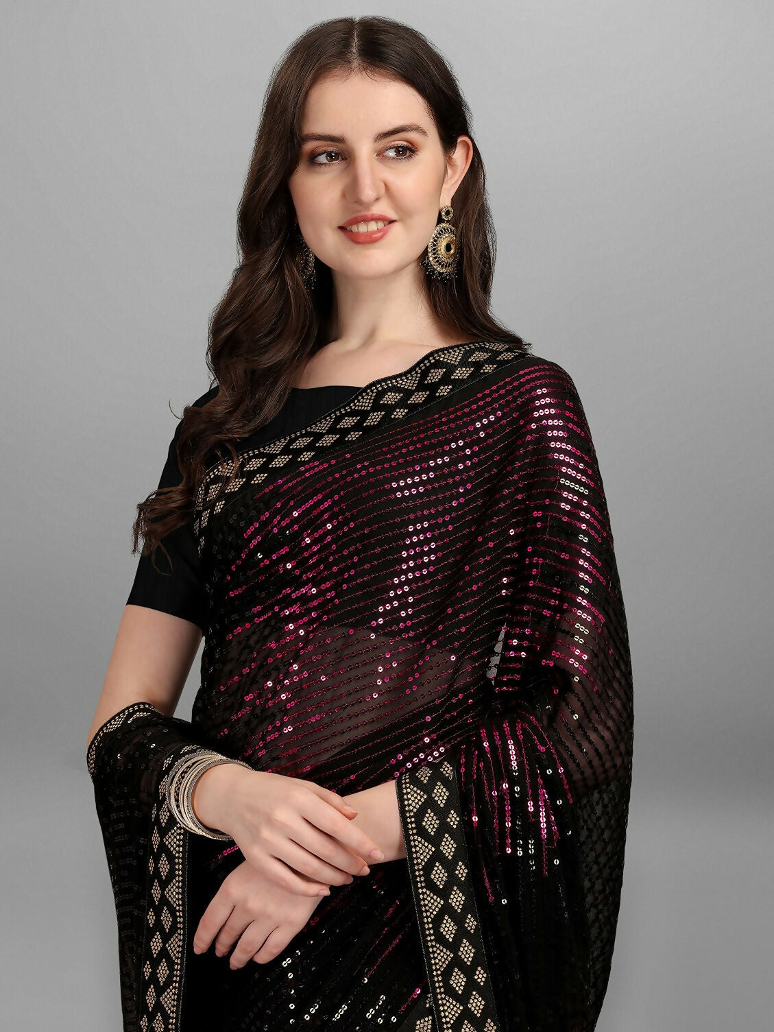 Black Georgette Embroidered Party Wear Saree