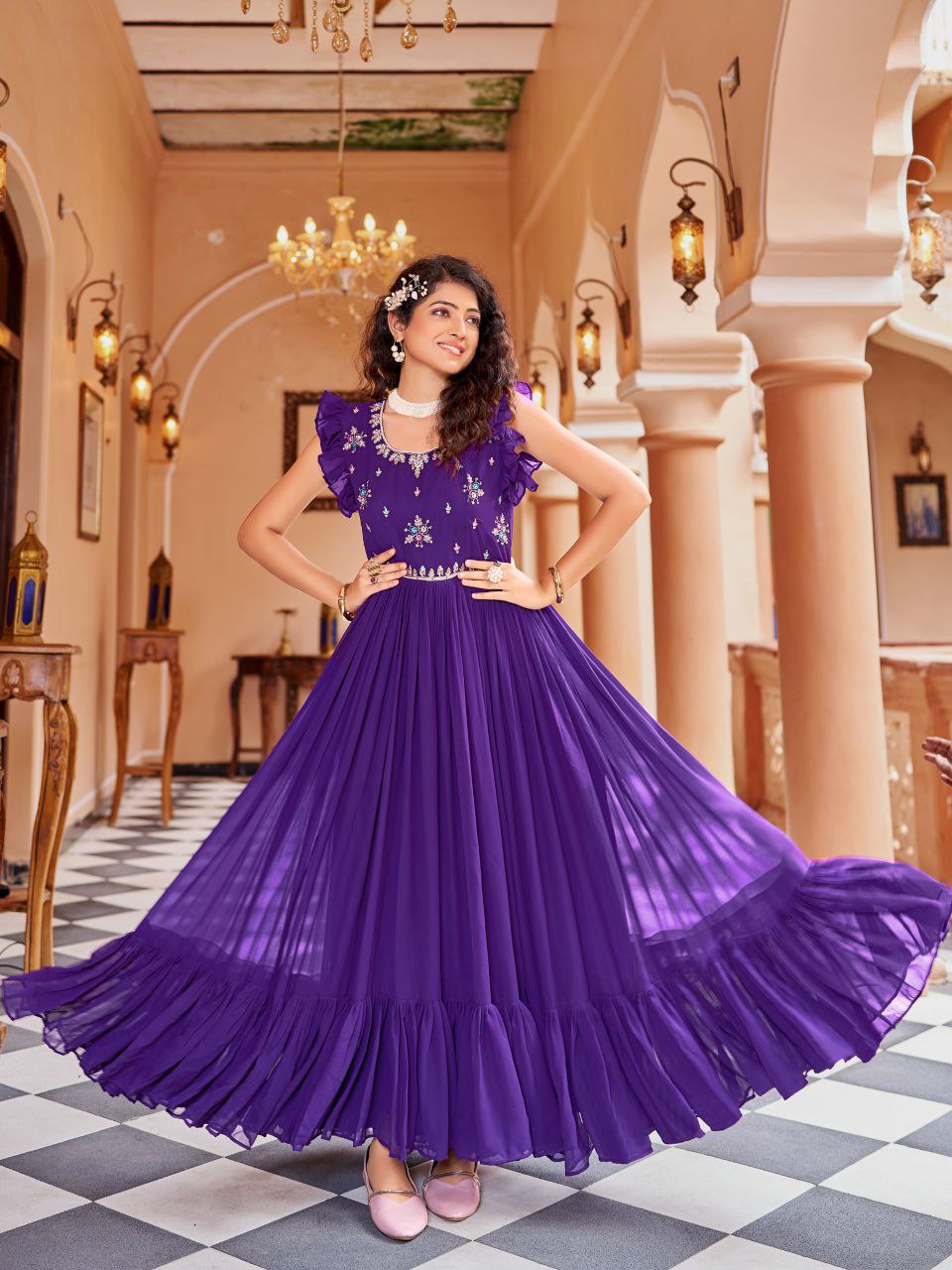 Prazu Fashion Purple Georgette With Rich Zari-Sequins Embroidery Gown