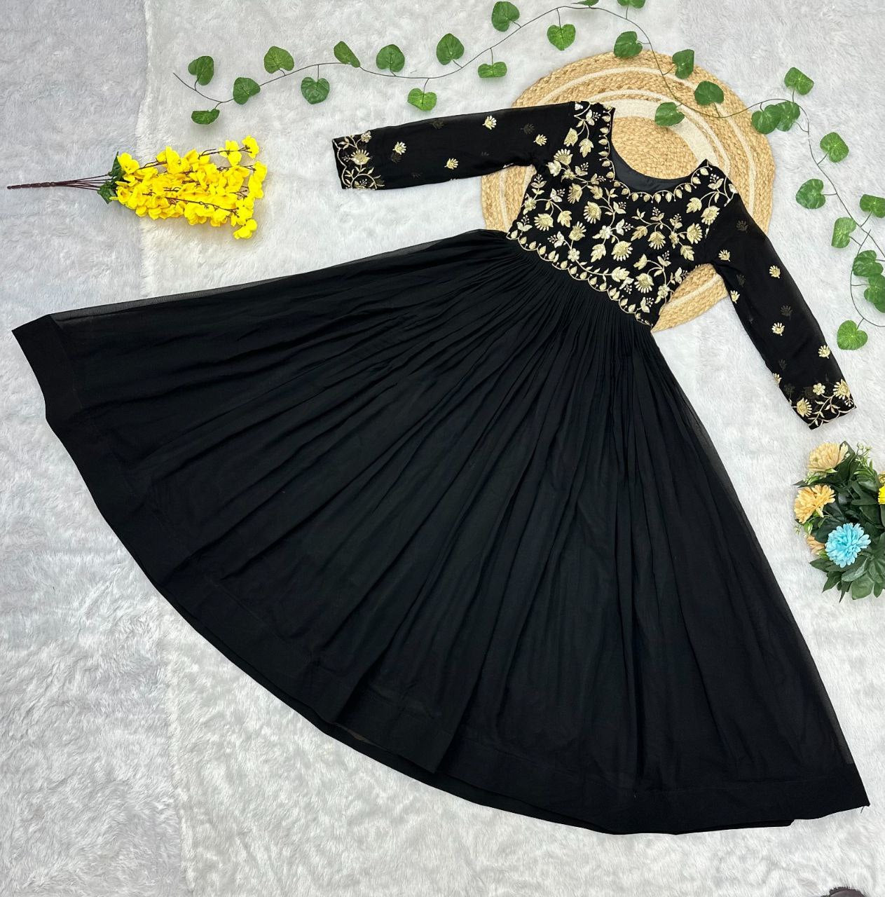 Black Georgette Embroidered Zari Work Designer Gown