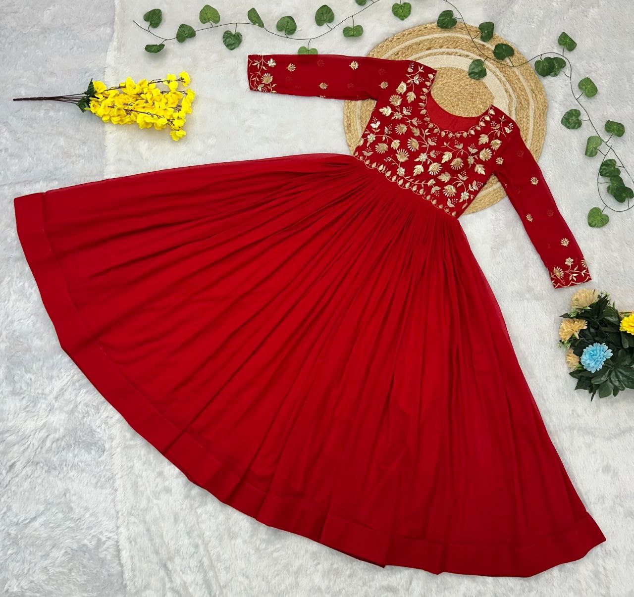 Maroon Georgette Embroidered Zari Work Designer Floor Length Gown