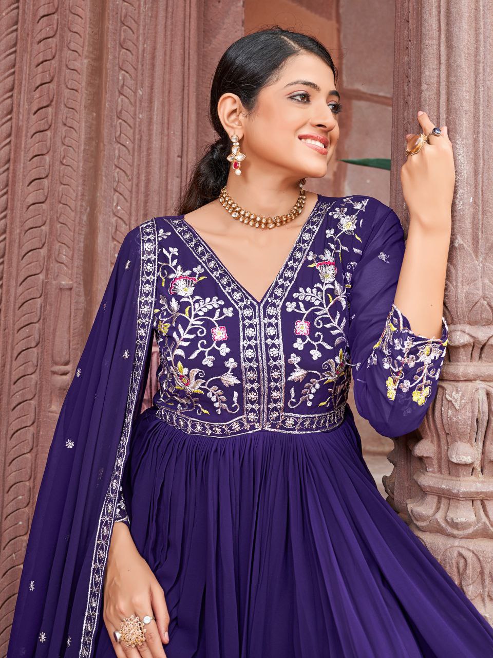 Purple Georgette Rich Zari-Sequin Embroidered Designer Gown