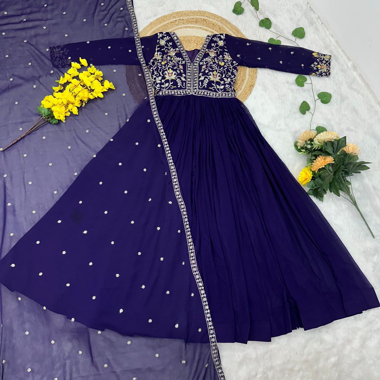 Purple Georgette Rich Zari-Sequin Embroidered Designer Gown