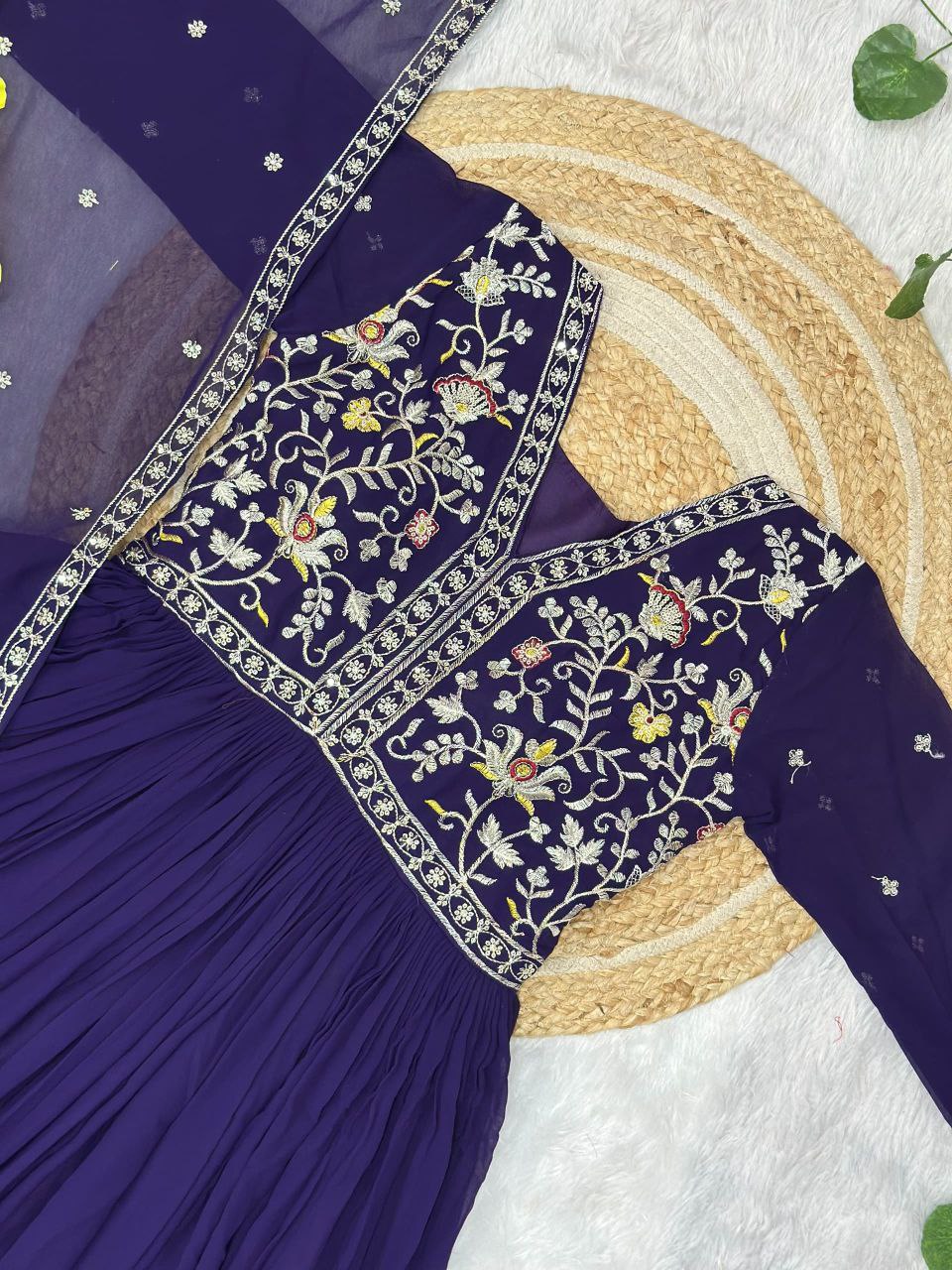 Purple Georgette Rich Zari-Sequin Embroidered Designer Gown