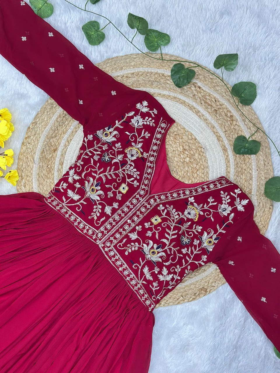 Red Georgette Gown with Rich Zari & Sequins Embroidery