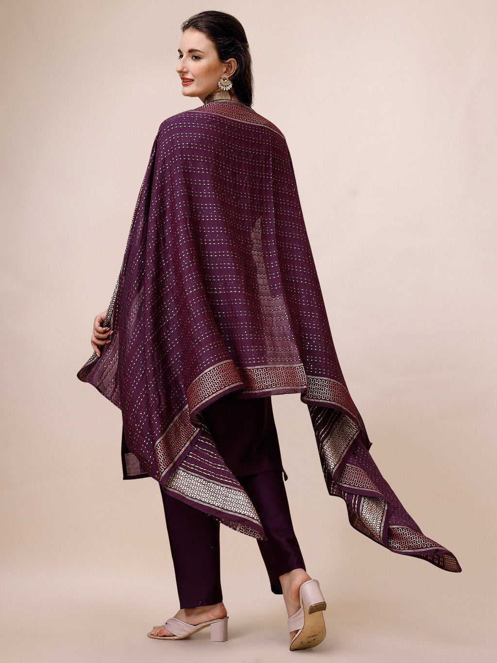Multicolor Hand Embroidered Chanderi Kurta Set with Dupatta