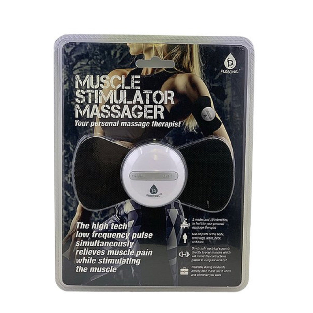 Pursonic wearable wireless muscle stimulator pulse massager on a white background