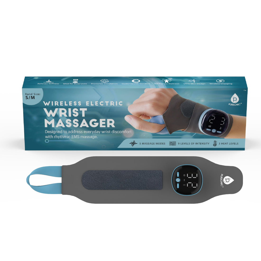 Wireless Electric Wrist Massager with EMS Heat Therapy Support