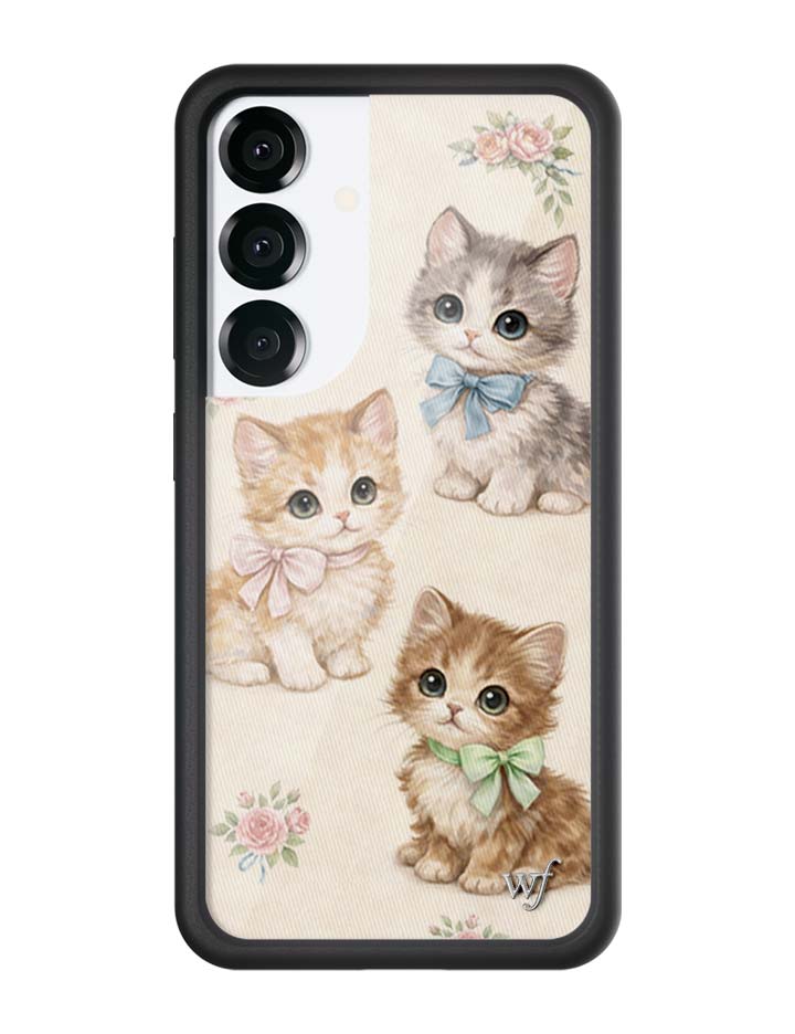 Vintage Kittens Samsung Galaxy Case Floral Cream Animal Print