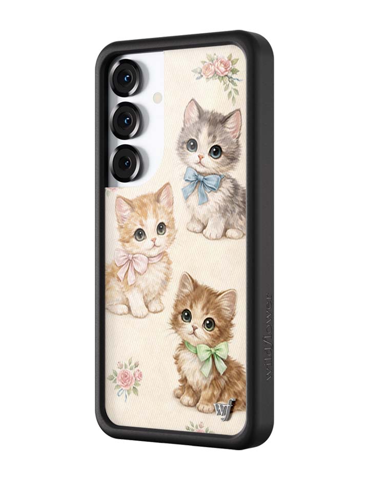 Vintage Kittens Samsung Galaxy Case Floral Cream Animal Print