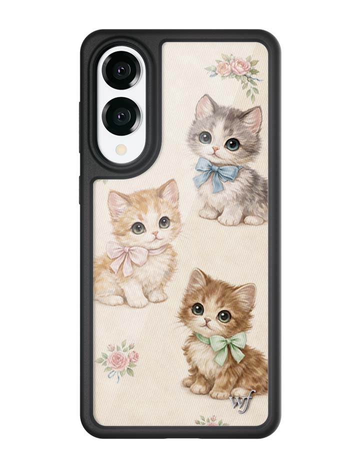 Vintage Kittens Samsung Galaxy Case Floral Cream Animal Print