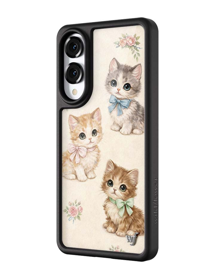Vintage Kittens Samsung Galaxy Case Floral Cream Animal Print