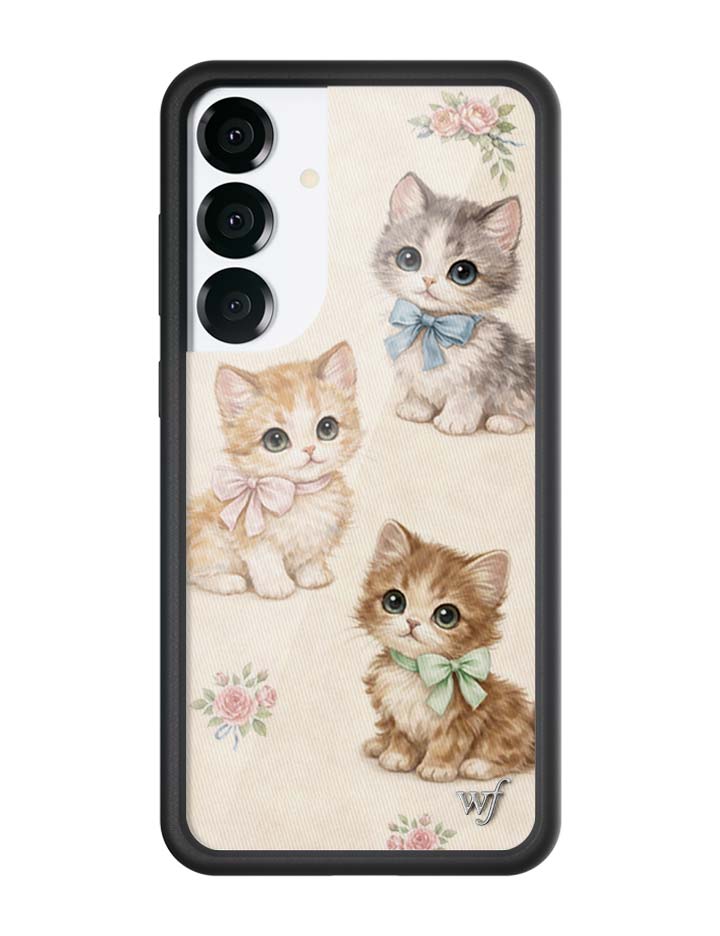 Vintage Kittens Samsung Galaxy Case Floral Cream Animal Print