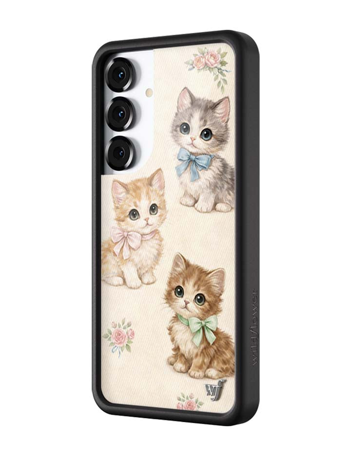Vintage Kittens Samsung Galaxy Case Floral Cream Animal Print