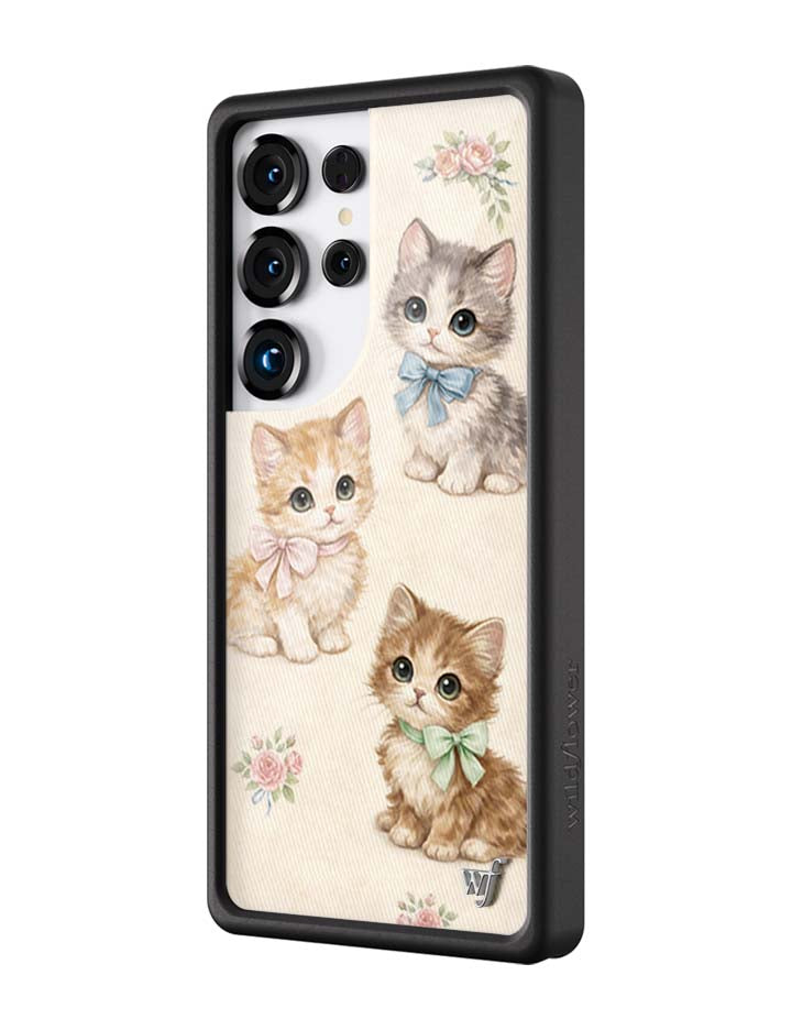 Vintage Kittens Samsung Galaxy Case Floral Cream Animal Print