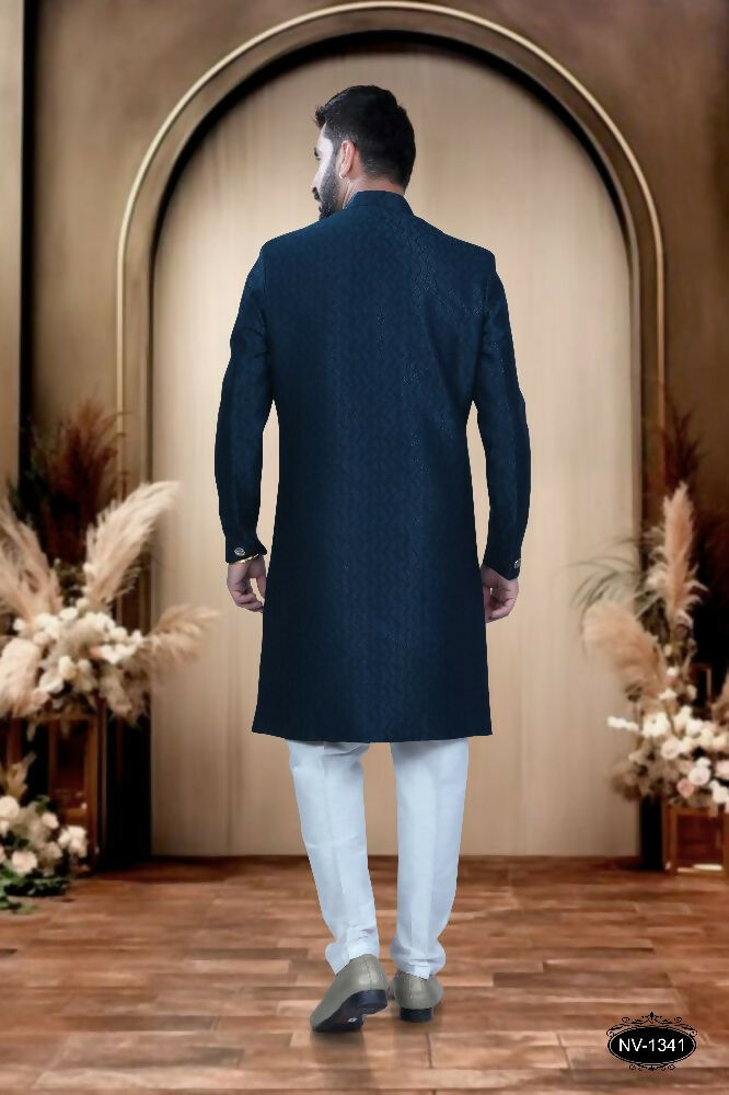 Men's Blue TR Kurta with White Polo Pyjama Set - Traditional Wear