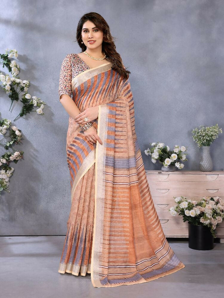 Brown Handloom Linen Cotton Saree with Earthy Charm