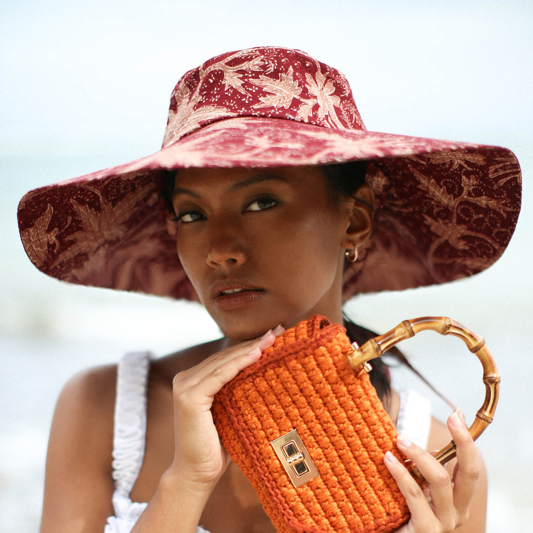 The Kusuma Chinoiserie Batik Hat In Maroon Red