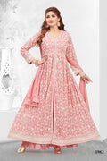 Stunning peach 3-piece georgette kurta set with matching dupatta