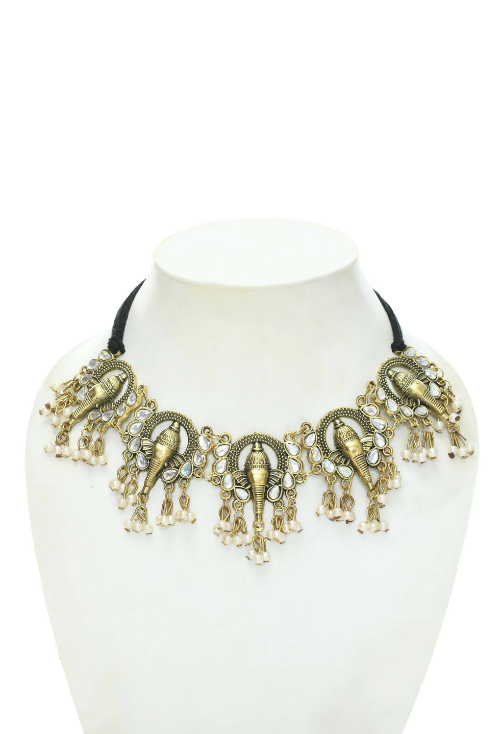 Gold-Polished Ganesha Design Choker Set Oxidised Finish