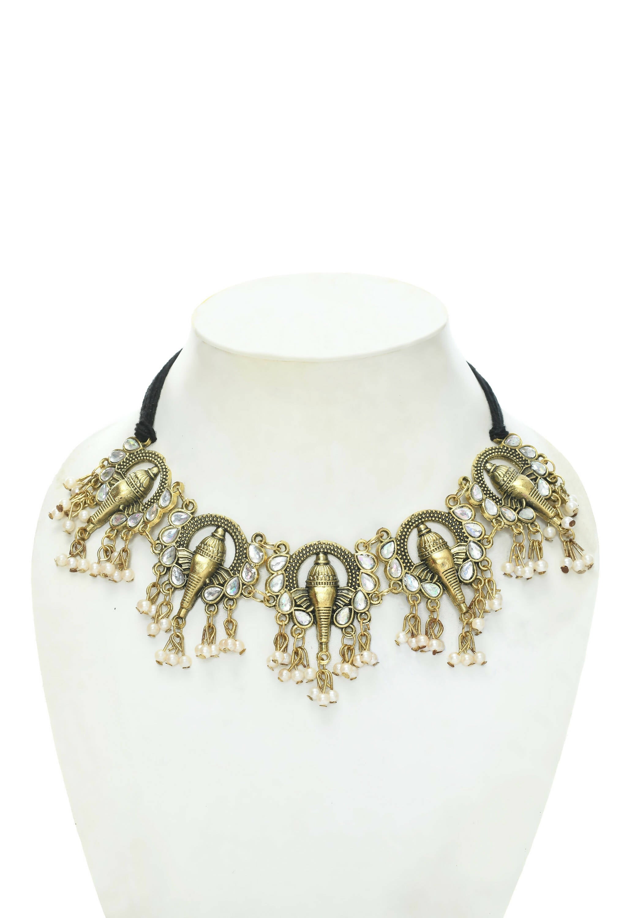 Gold-Polished Ganesha Design Choker Set Oxidised Finish