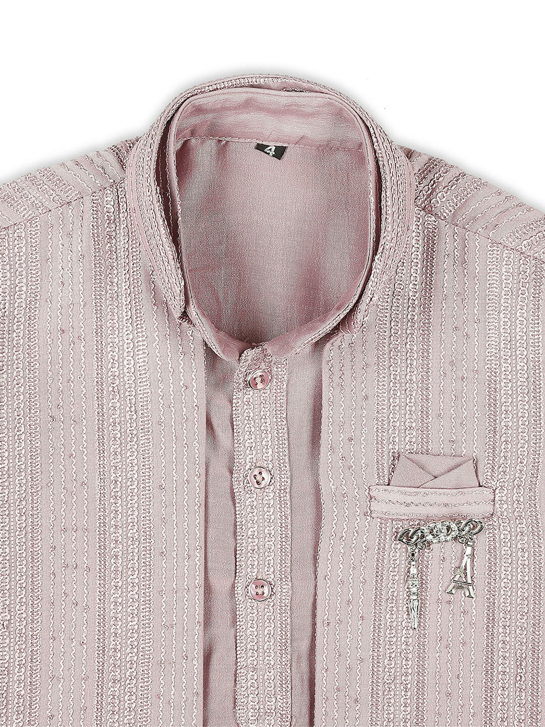 Boys Pink Embroidery Sequence Kurta Pyjama Set with Nehru Jacket