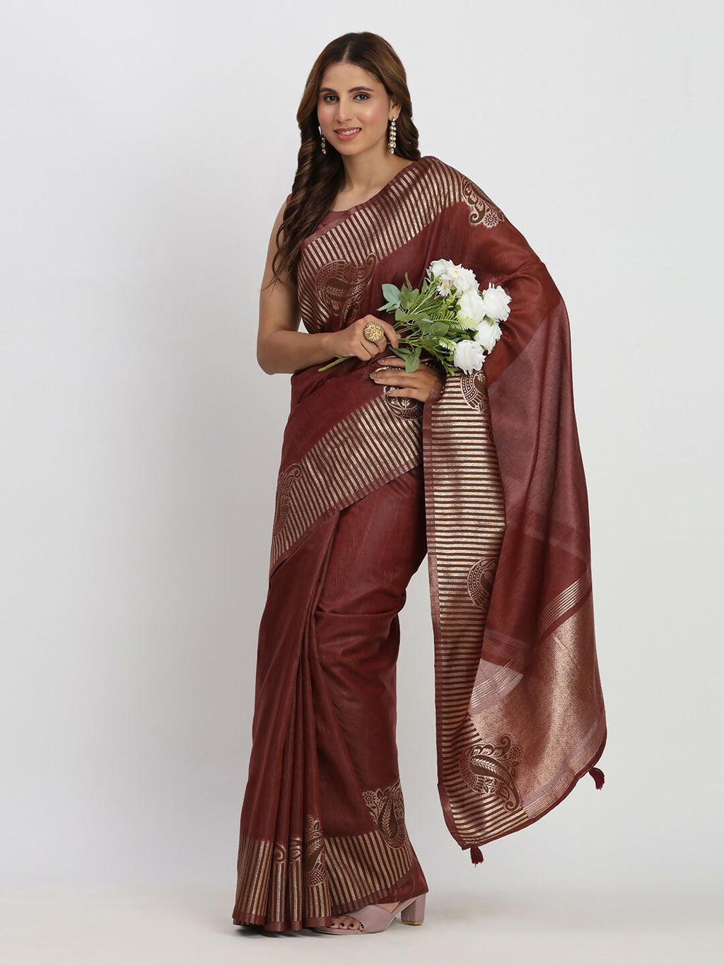 Maroon Linen Cotton Saree with Matching Blouse