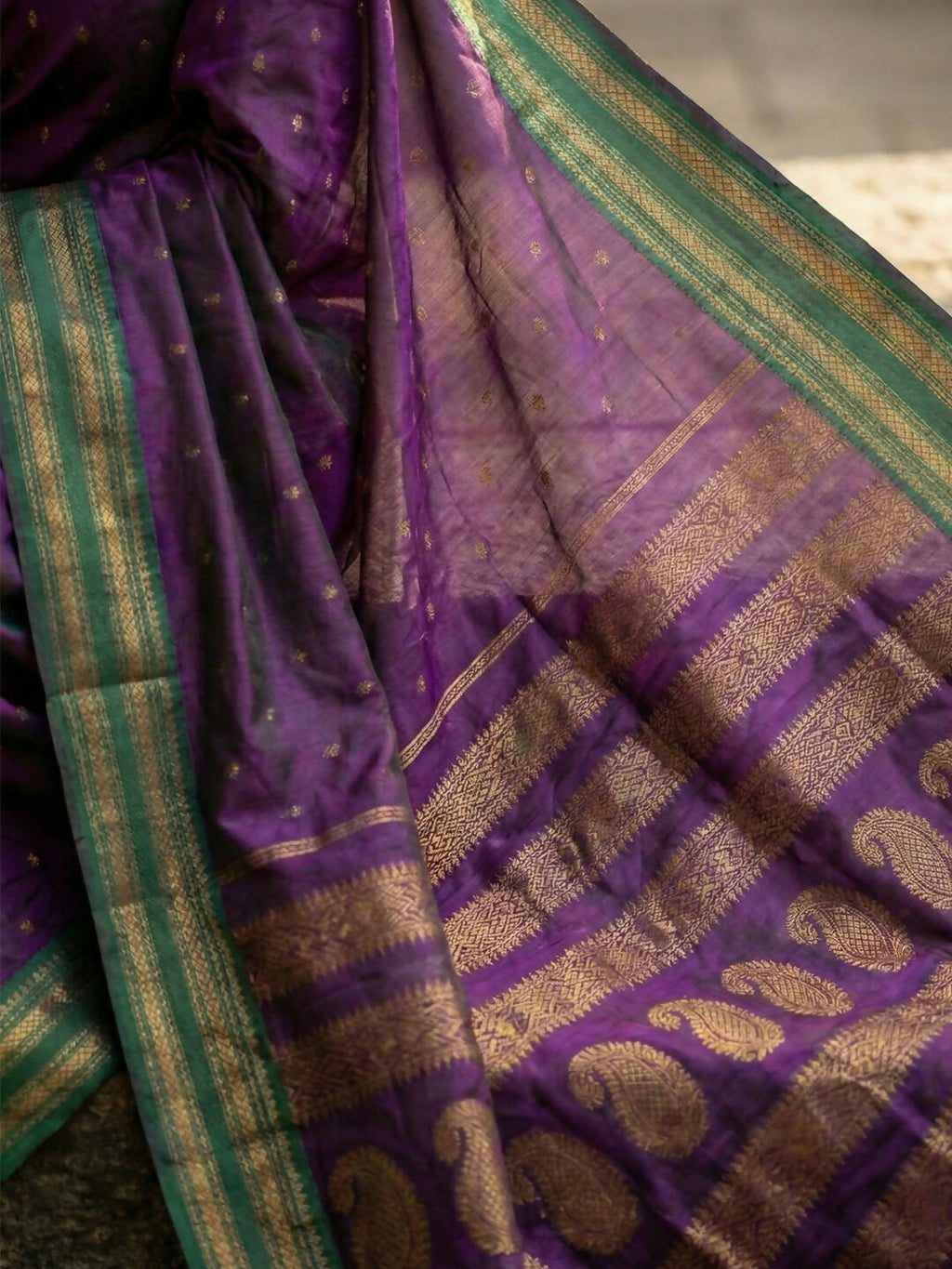 Purple Soft Silk Saree with Matching Silk Blouse Piece