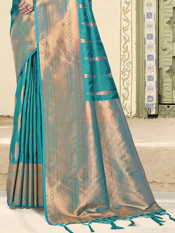 Sky Blue Silk Saree with Matching Blouse Piece