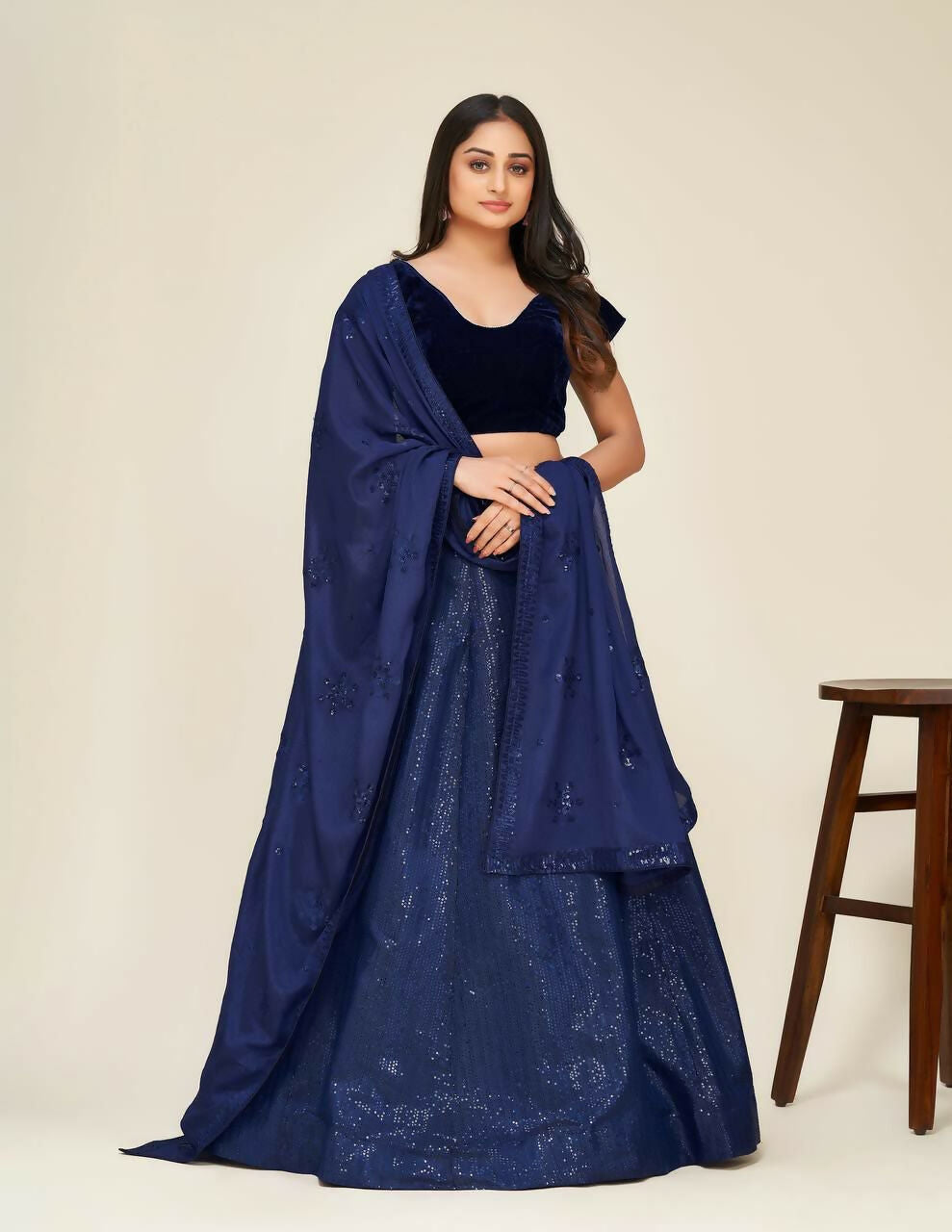Blue Two Tone Tapeta Silk Sequins Designer Lehenga Choli Set