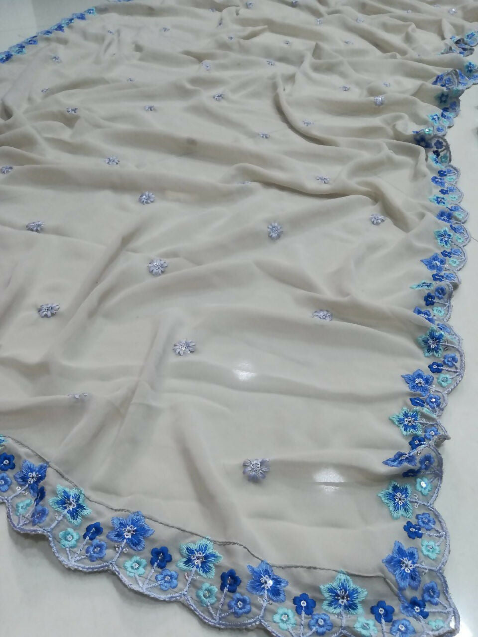 Sky Blue Faux Georgette Embroidered Lehenga Choli with Dupatta