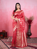 Red Litchi Banarasi Silk saree with golden Jacquard Zari work