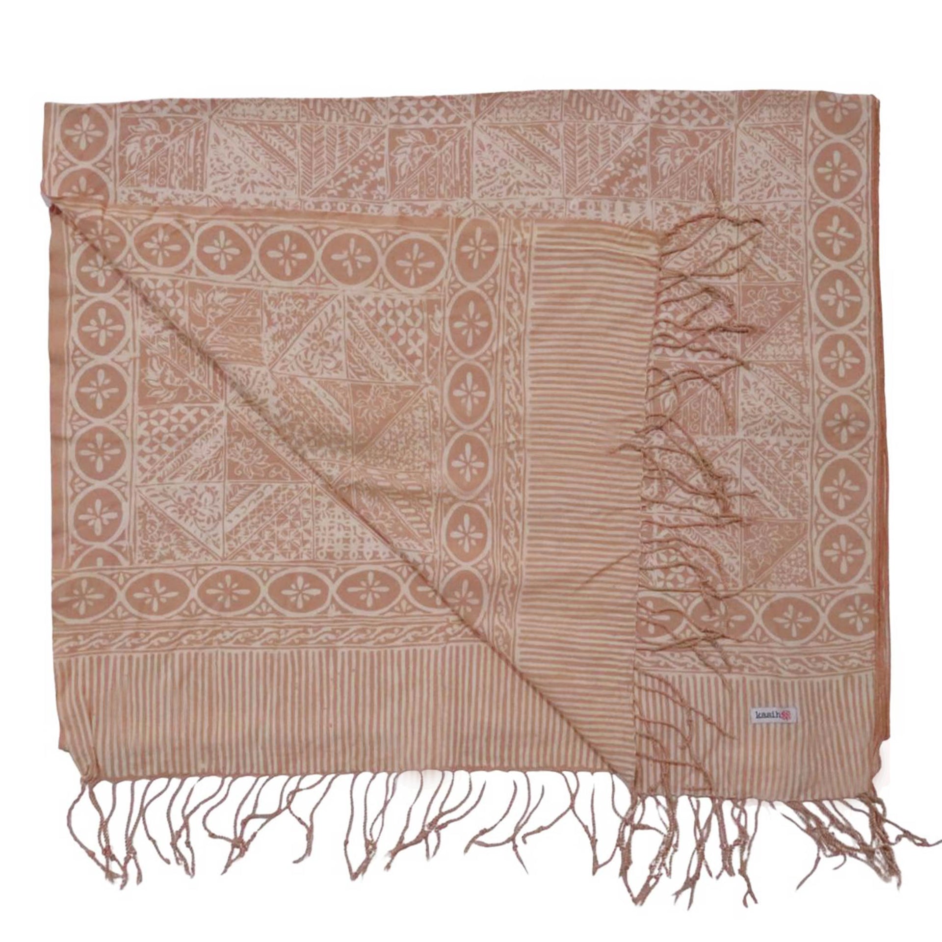 Handmade Batik Scarf - soft Cotton - Apricot Grid, Peach, Coral