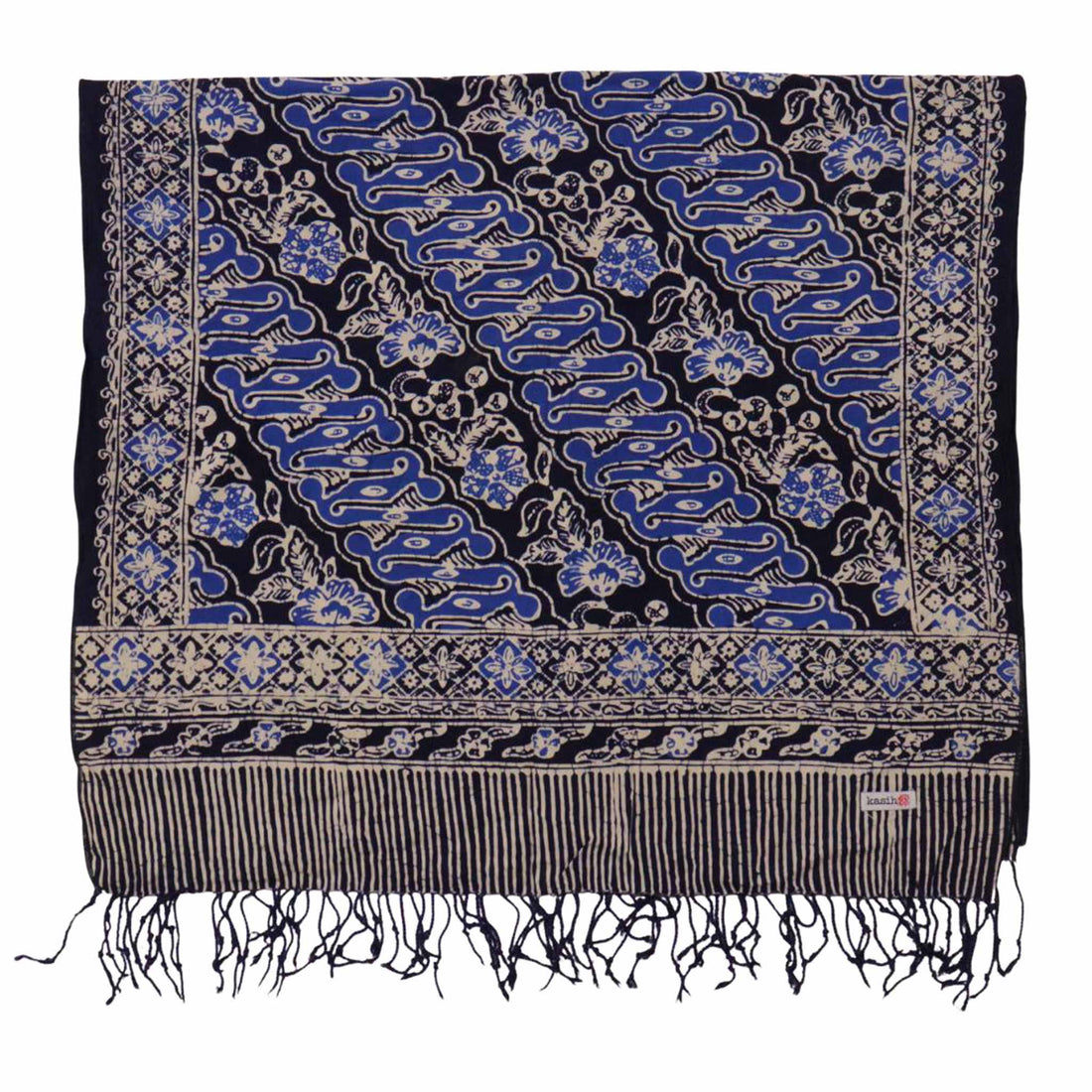 Handmade Batik Scarf, Soft Cotton, Midnight Autumn, Blue Black Navy, White