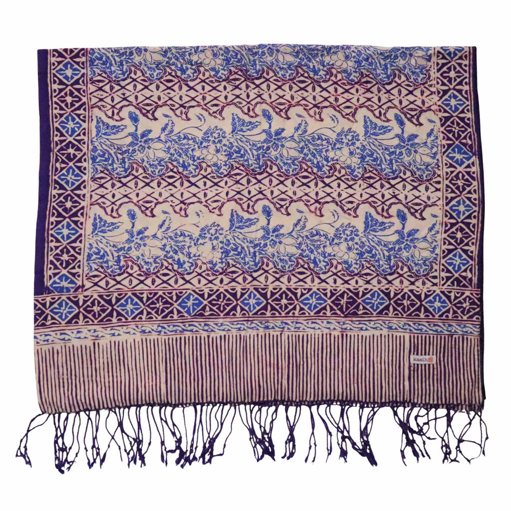 Handmade Batik Scarf - soft Cotton - Vines in Navy Blue