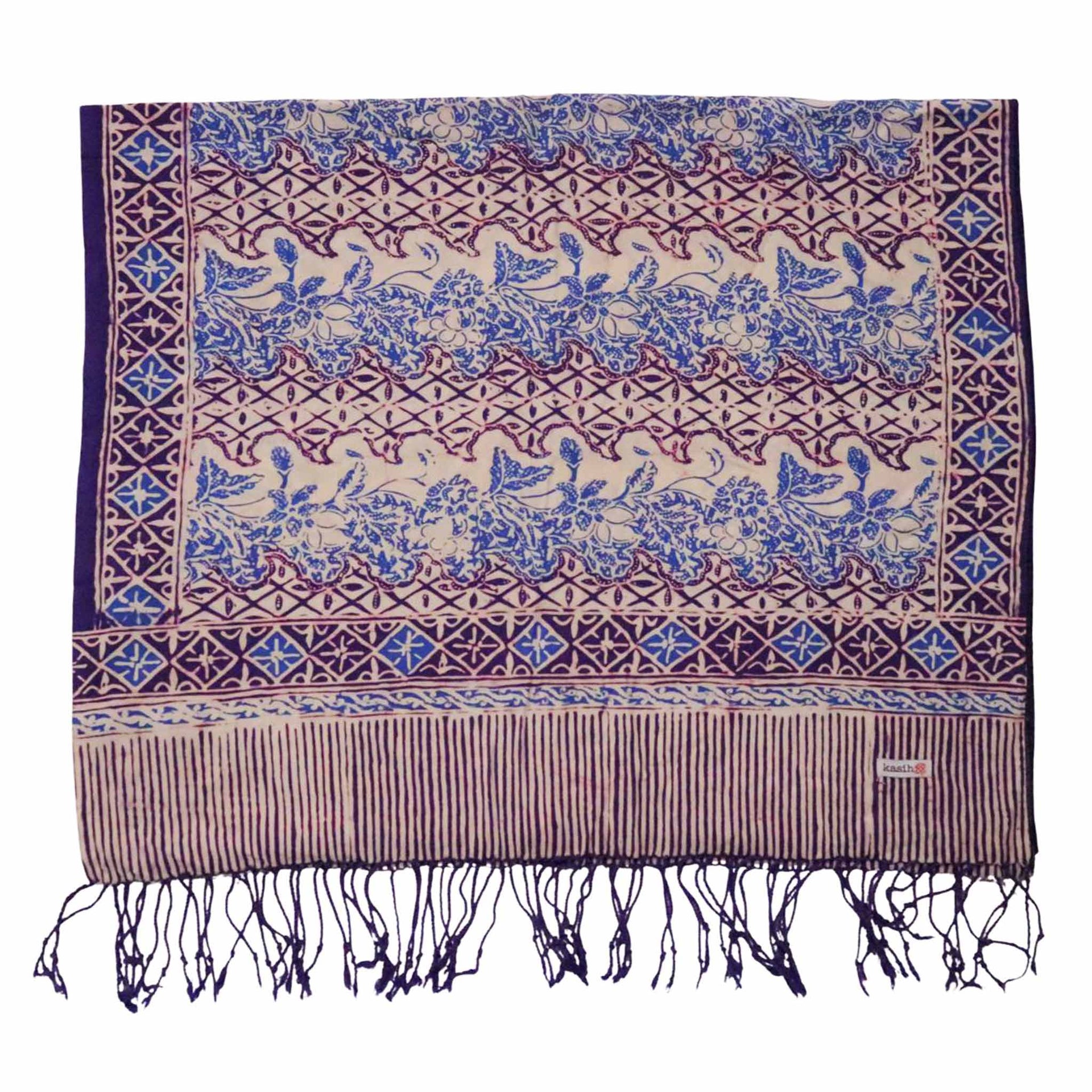 Handmade Batik Scarf - soft Cotton - Vines in Navy Blue