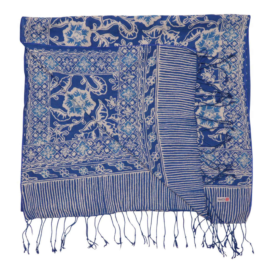 Handmade Batik Scarf, 100% Soft Cotton, Blue Tendril