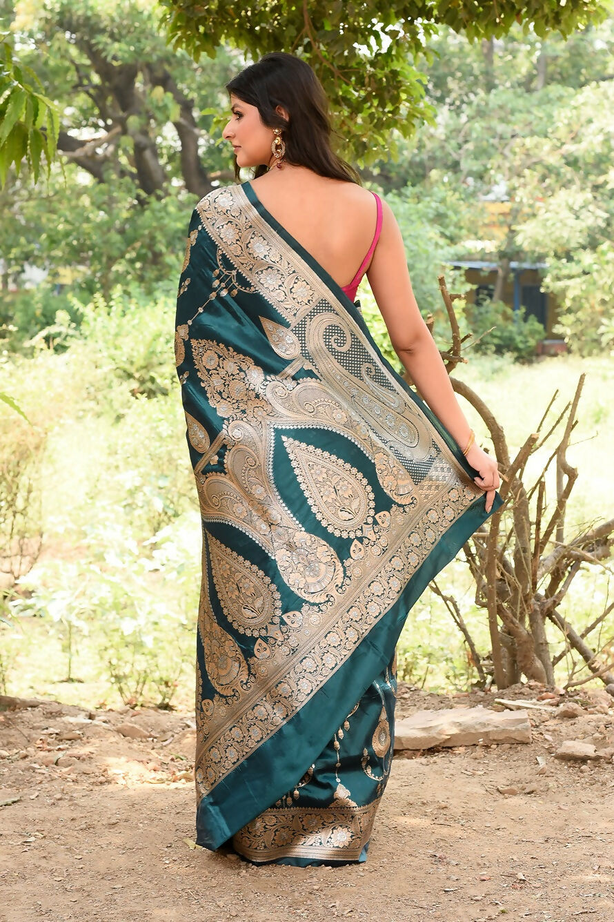 Green Banarasi Soft Silk Handloom Saree