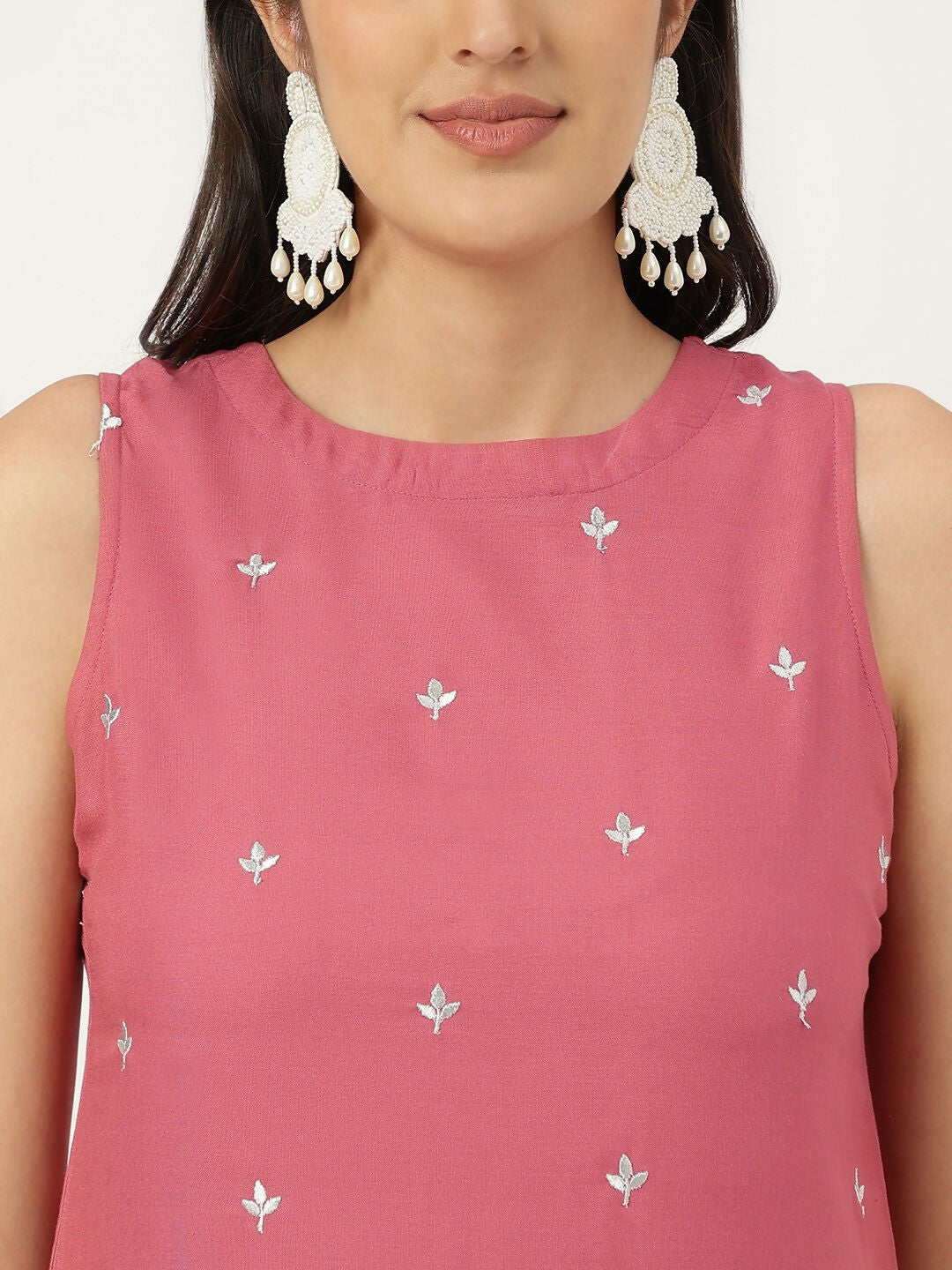 Rust Rayon Straight Kurta and Bottom Set with Embroidery